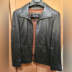 Wilsons Leather Dark Jacket with Orange Lining